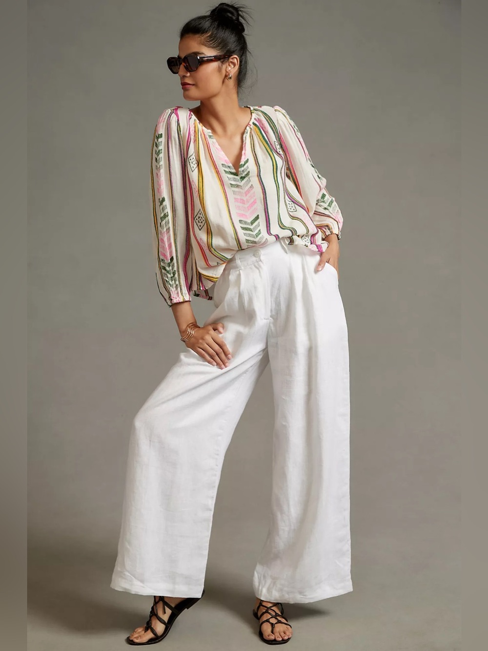 Velvet by Graham & Spencer Beth Striped/Tribal Pattern Jacquard Blouse, Size XS - Picture 3 of 12